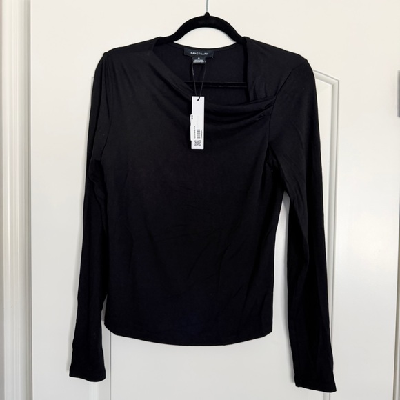 NWT Sanctuary Women’s Black Asymmetrical Long Sleeve Top - size medium - Picture 2 of 9